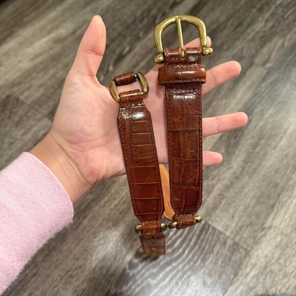 Retro Fossil 90s Vintage Brown Italian Leather Belt with Brass Buckle - Picture 4 of 8